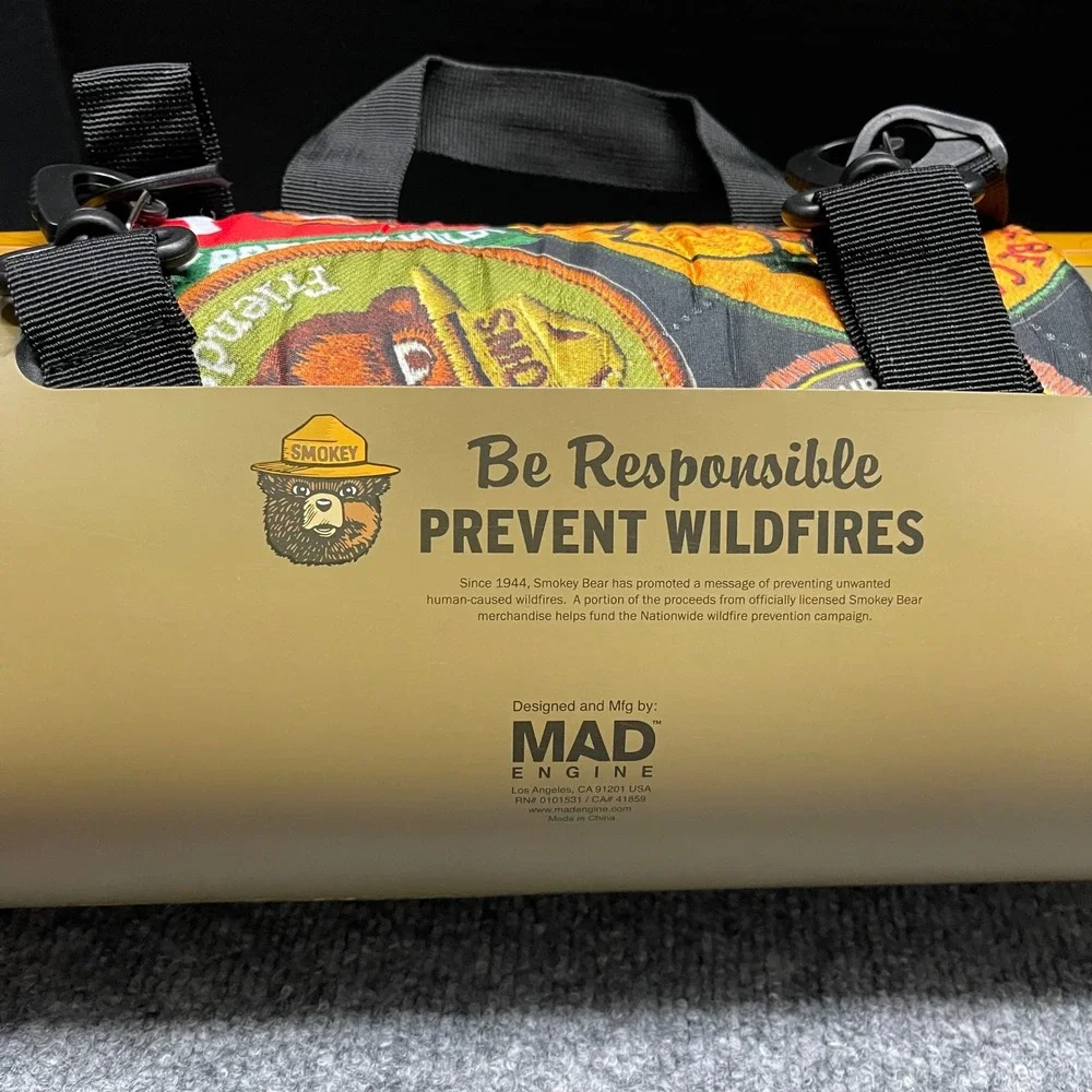 Smokey Bear Blanket 70x70 Waterproof Packable Printed Patchwork Picnic Camping